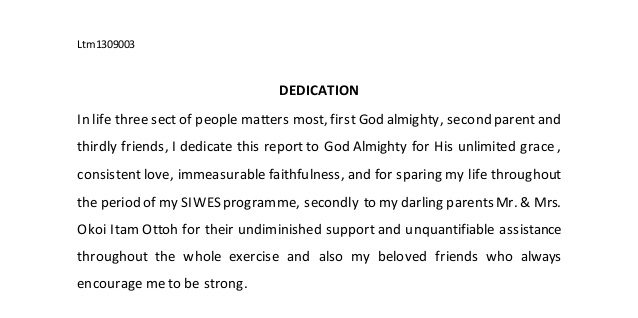 Dedication in a SIWES Industrial Training Report